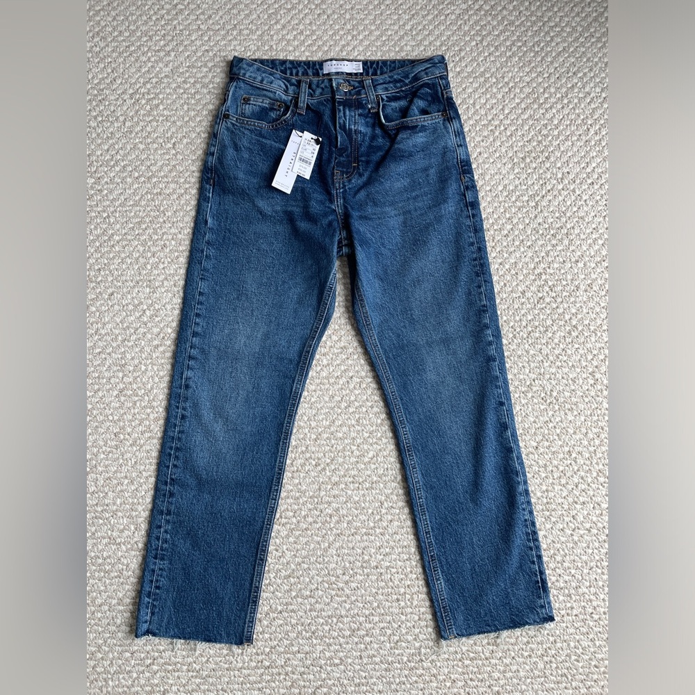 Topshop 28x32 High-waisted Straight Blue Denim Jeans